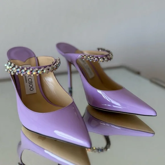 New JIMMY CHOO Bing 100 Lilac crystal-embellished patent-leather mules $1,095 - Picture 10 of 16